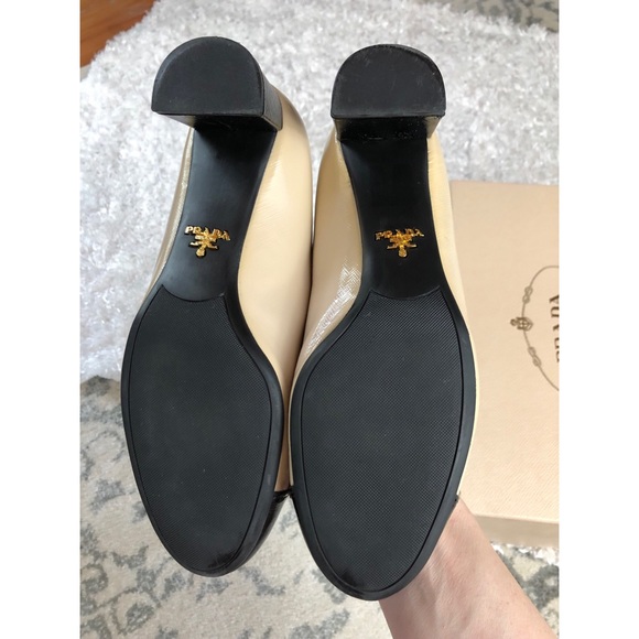 Prada Vernice Nude Saffiano Block Heel Pumps - Picture 6 of 8